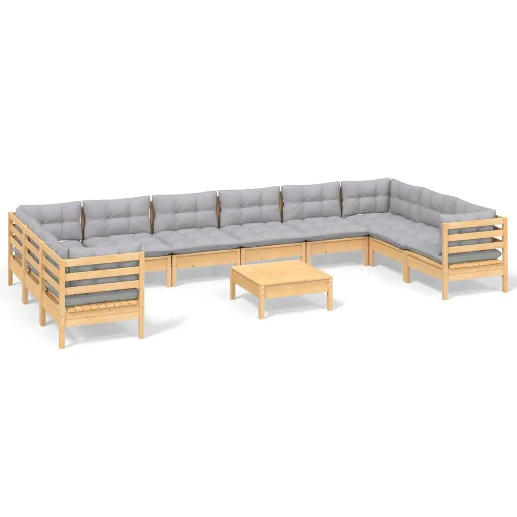 11 Piece Garden Lounge Set with Grey Cushions Pinewood 3097336 - Furniture