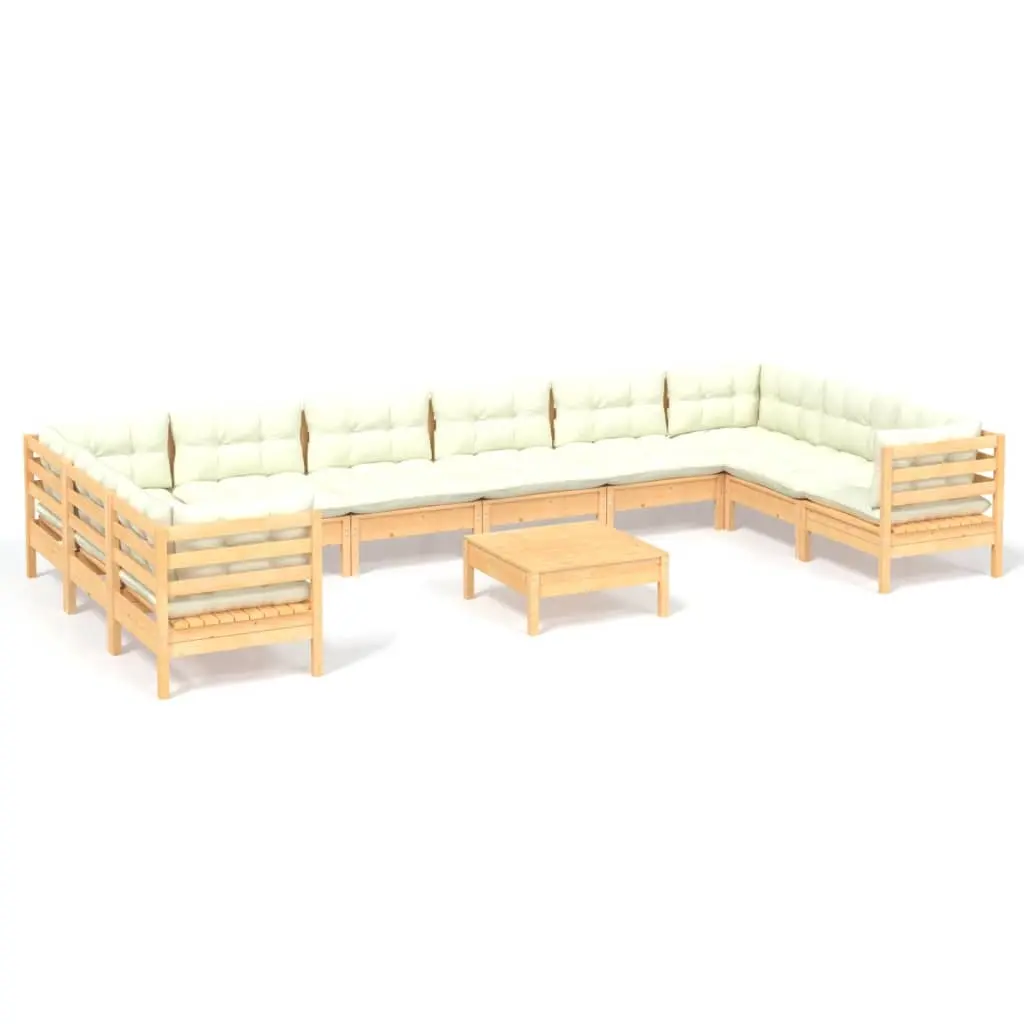 11 Piece Garden Lounge Set with Cream Cushions Pinewood 3097337 - Furniture