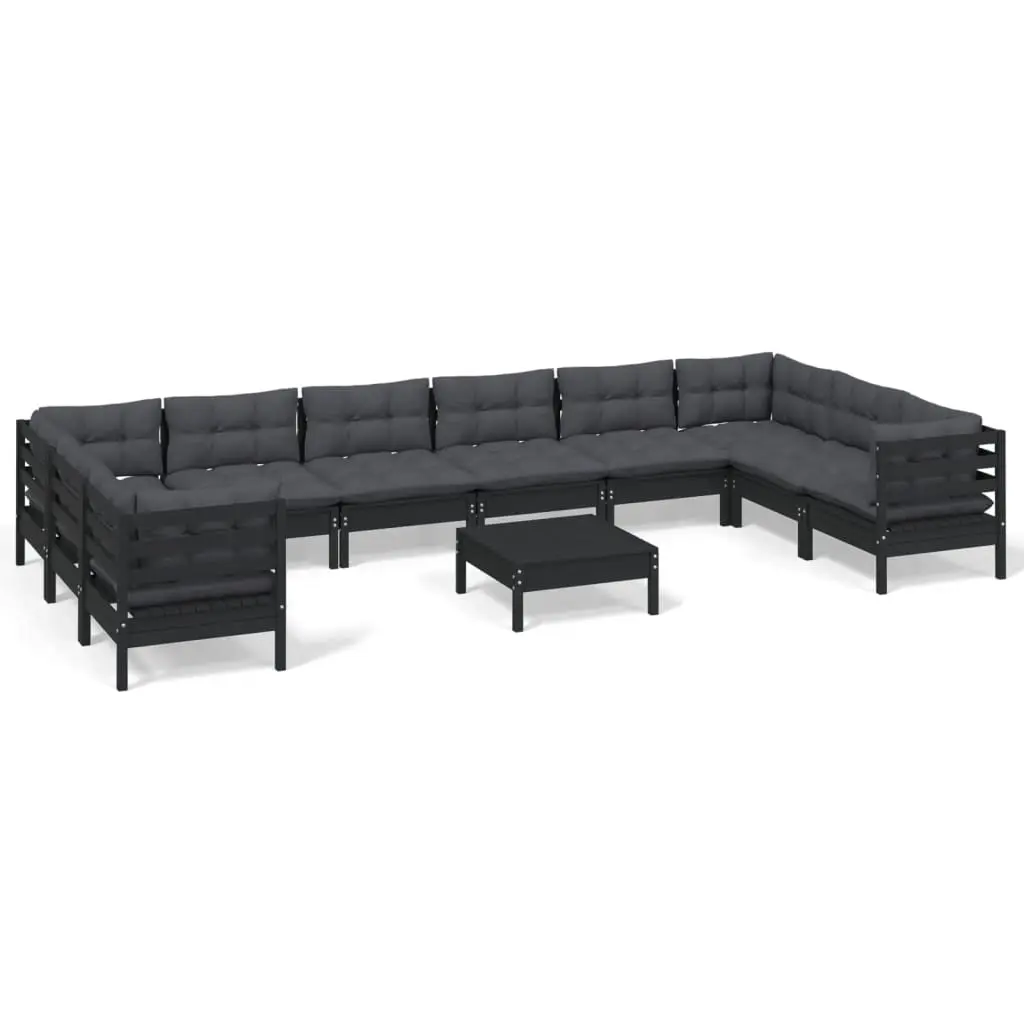 11 Piece Garden Lounge Set with Cushions Black Pinewood 3097341 - Furniture