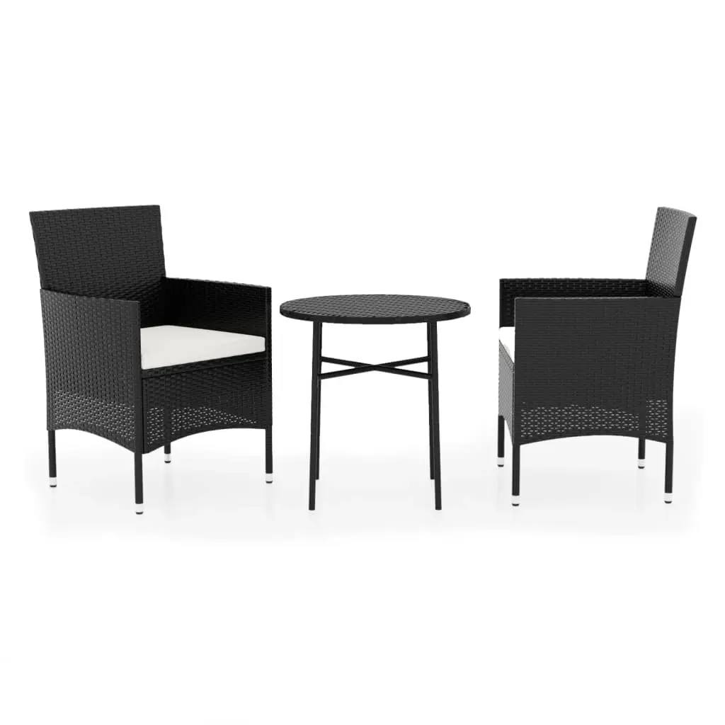 3 Piece Garden Dining Set Poly Rattan Black 3098022 - Furniture