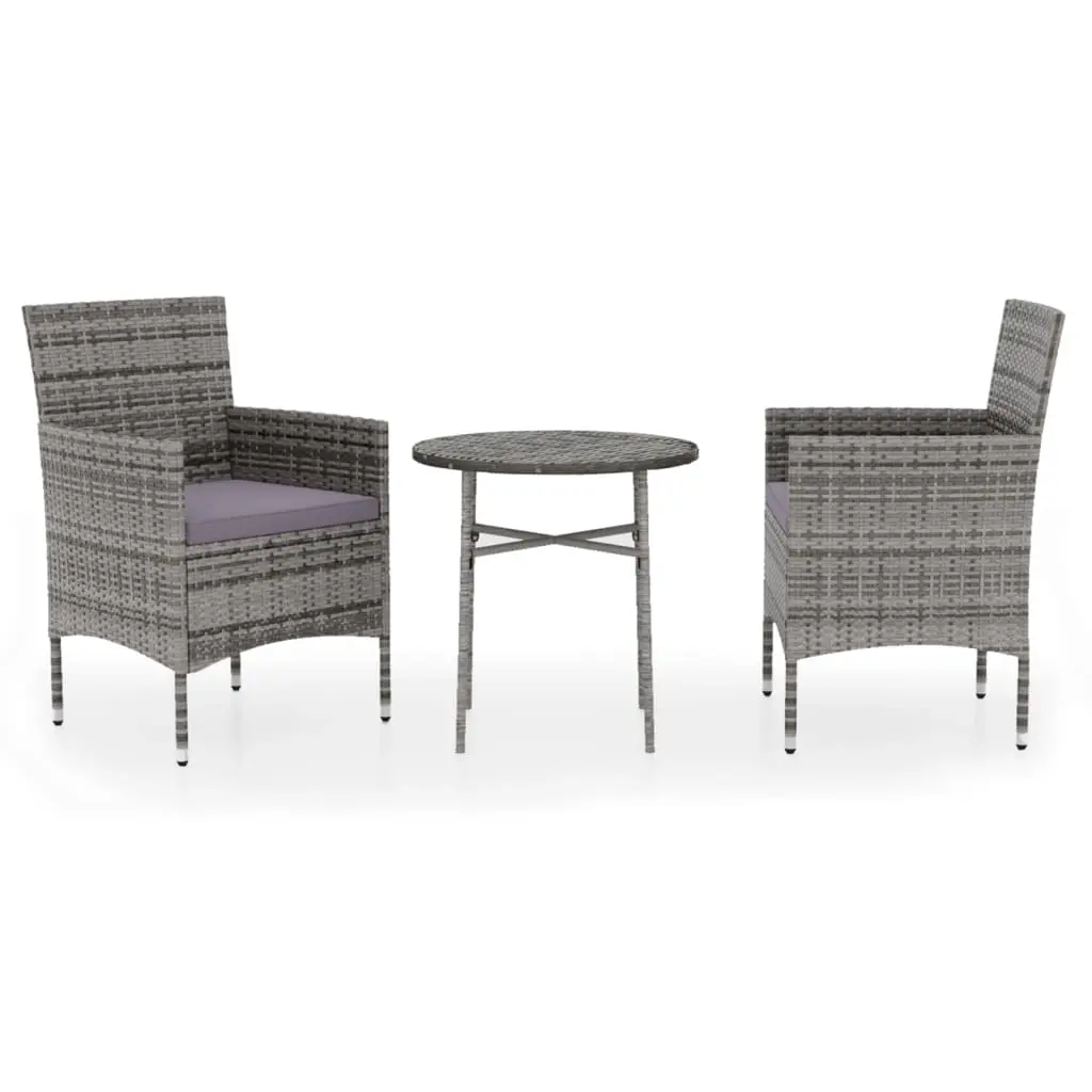 3 Piece Garden Dining Set Poly Rattan Grey 3098023 - Furniture