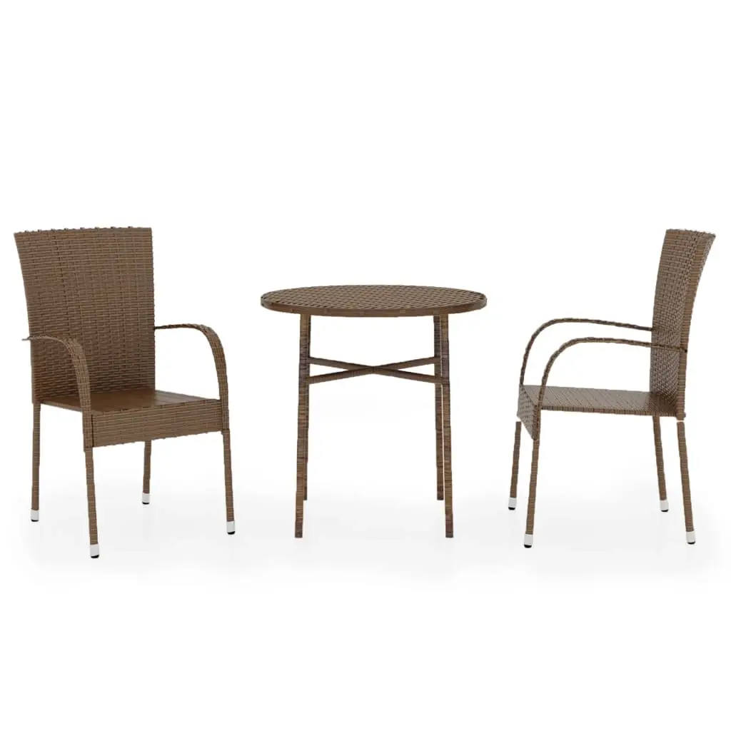 3 Piece Garden Dining Set Poly Rattan Brown 3098027 - Furniture