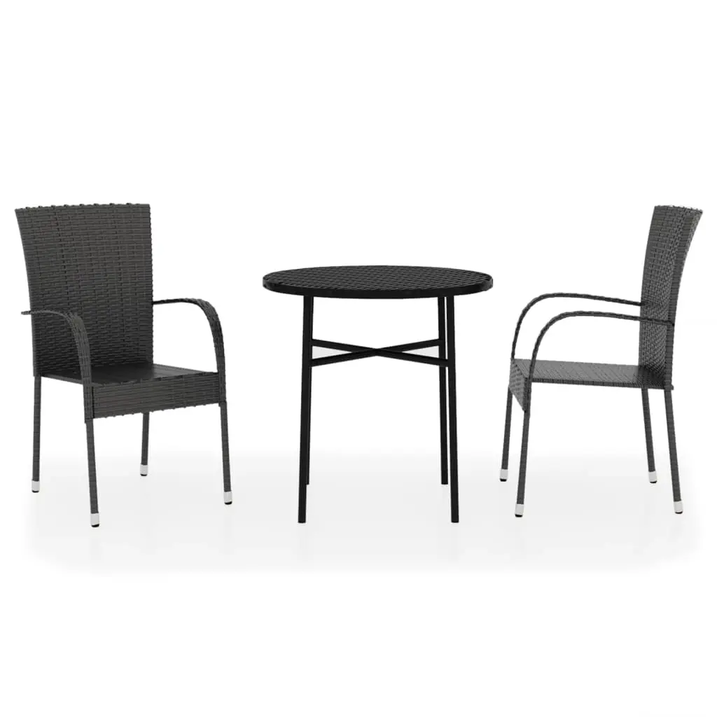 3 Piece Garden Dining Set Poly Rattan Black 3098028 - Furniture