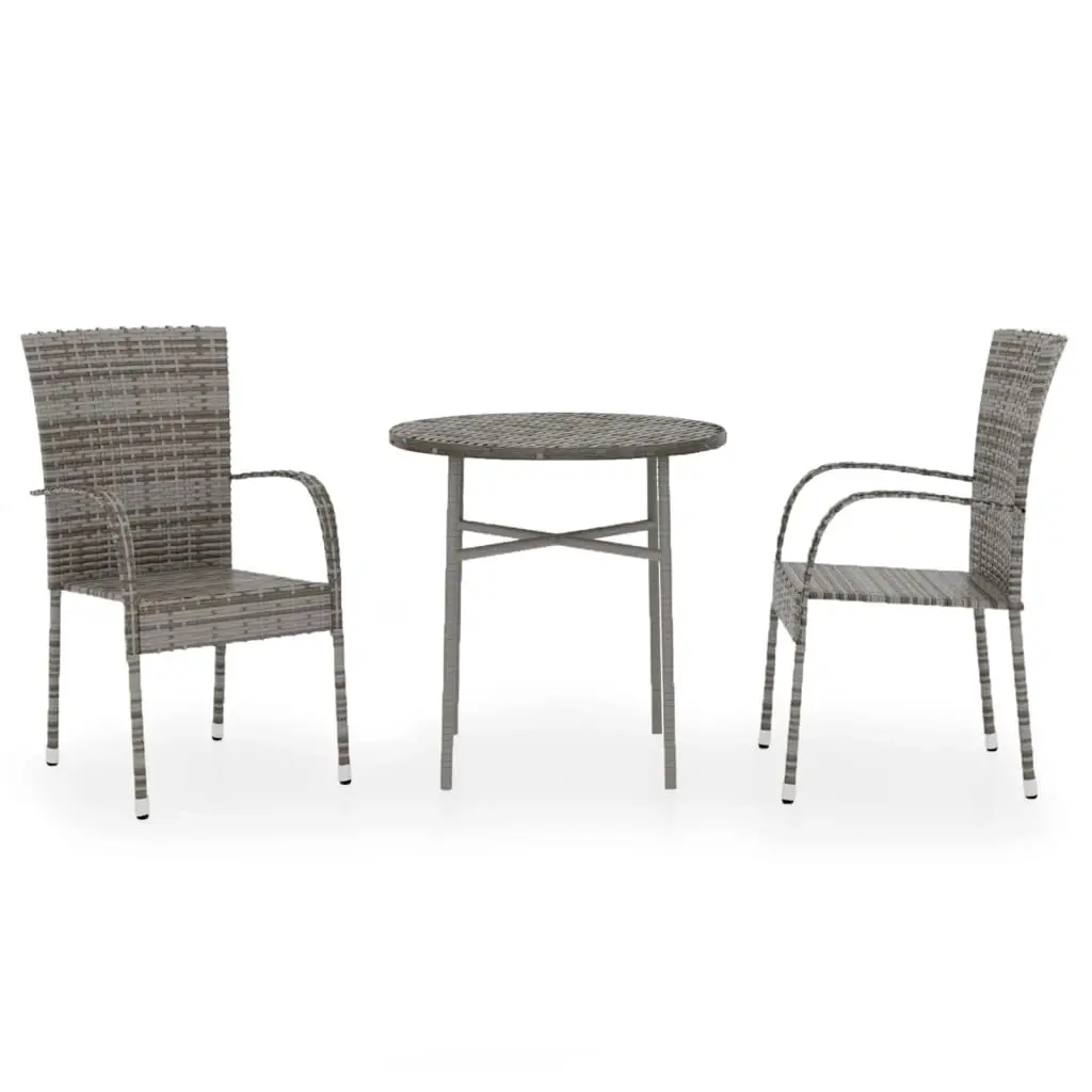 3 Piece Garden Dining Set Poly Rattan Grey 3098029 - Furniture