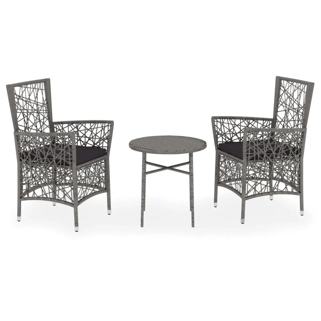 3 Piece Garden Dining Set Poly Rattan Grey 3098032 - Furniture