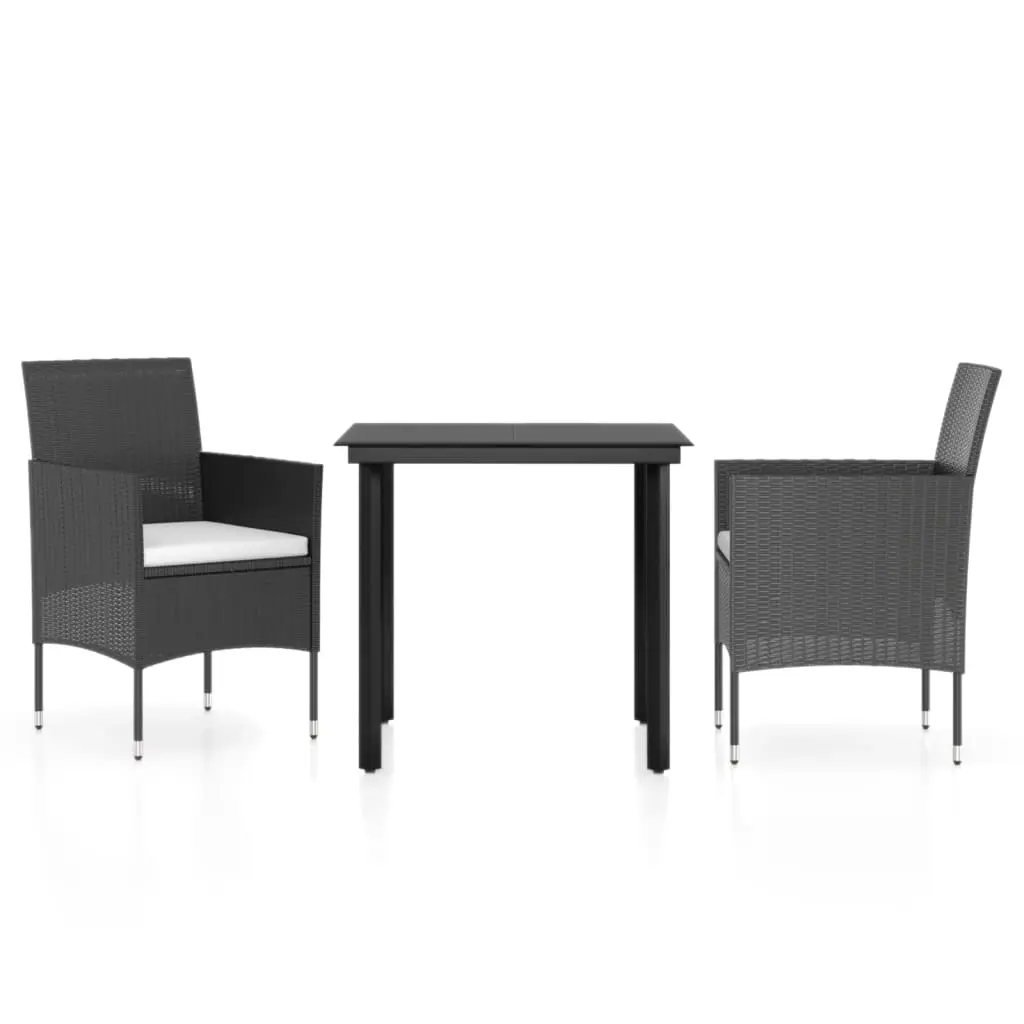 3 Piece Garden Dining Set with Cushions Black 3099281 - Furniture