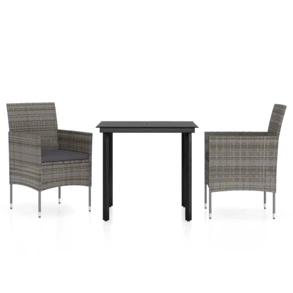 3 Piece Garden Dining Set with Cushions Grey and Black 3099287 - Furniture
