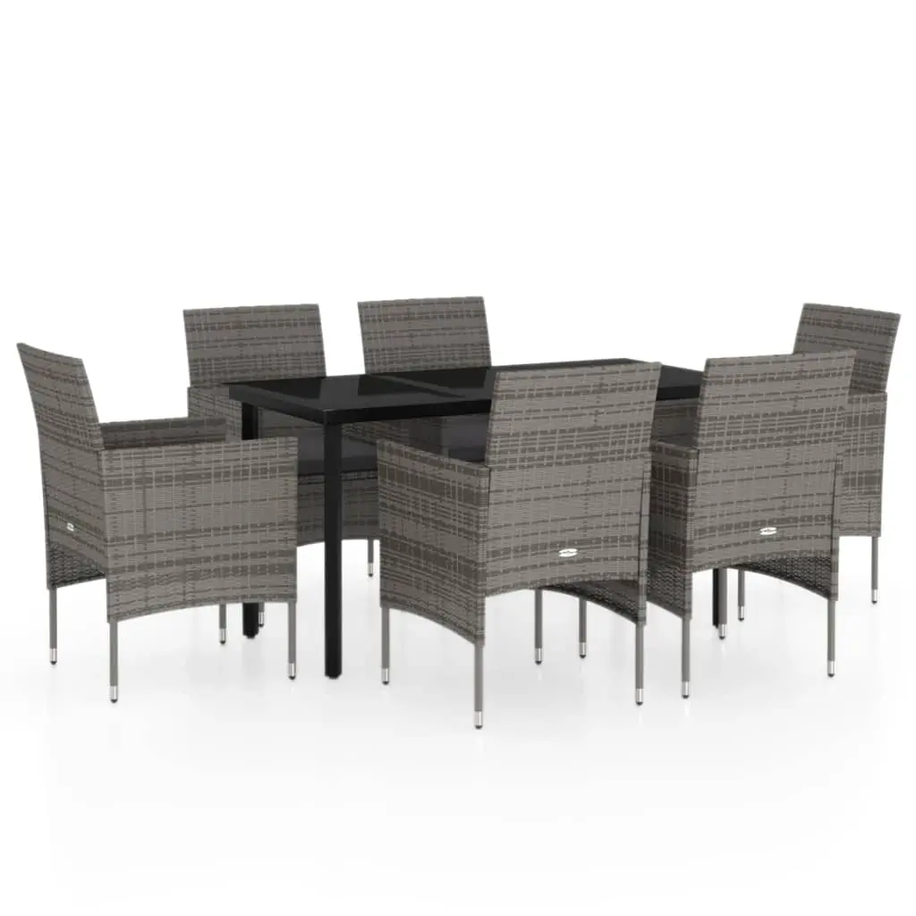 7 Piece Garden Dining Set with Cushions Grey and Black 3099290 - Furniture