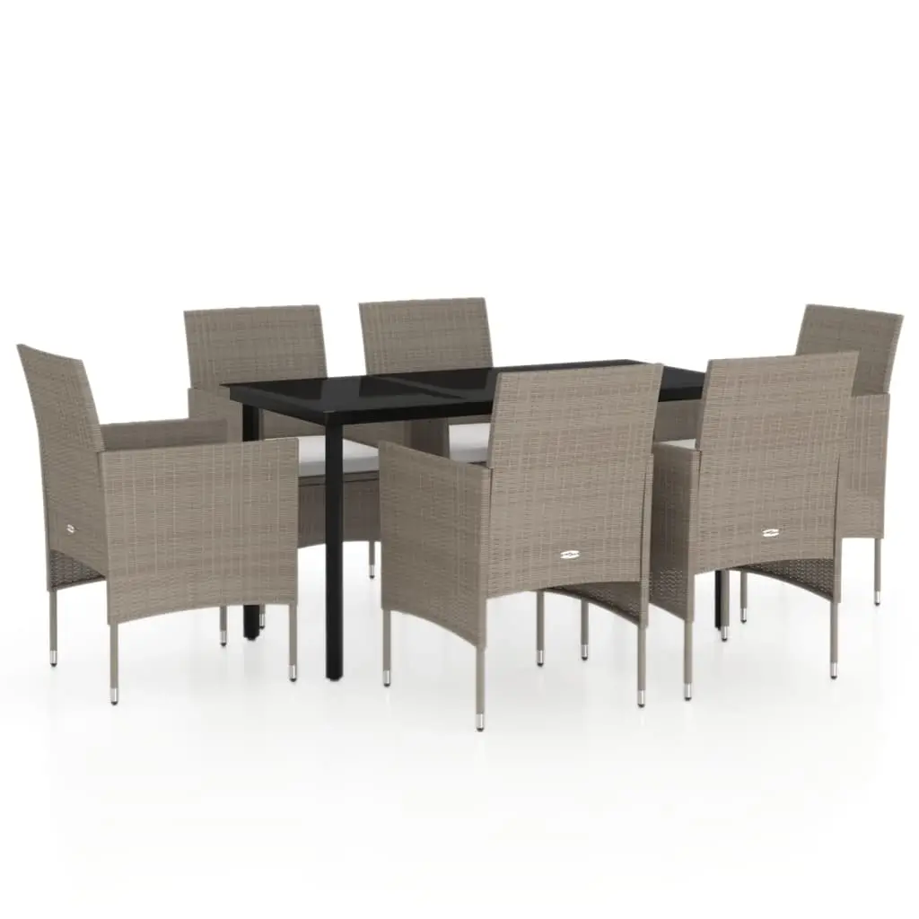 7 Piece Garden Dining Set with Cushions Beige and Black 3099296 - Furniture