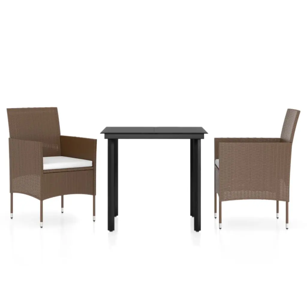 3 Piece Garden Dining Set with Cushions Brown and Black 3099299 - Furniture
