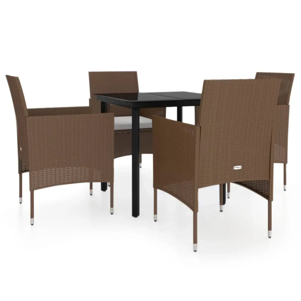 5 Piece Garden Dining Set with Cushions Brown and Black 3099300 - Furniture
