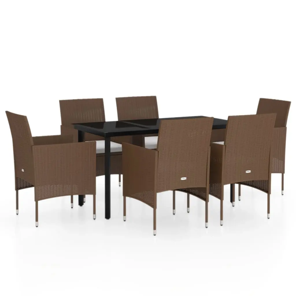 7 Piece Garden Dining Set with Cushions Brown and Black 3099302 - Furniture