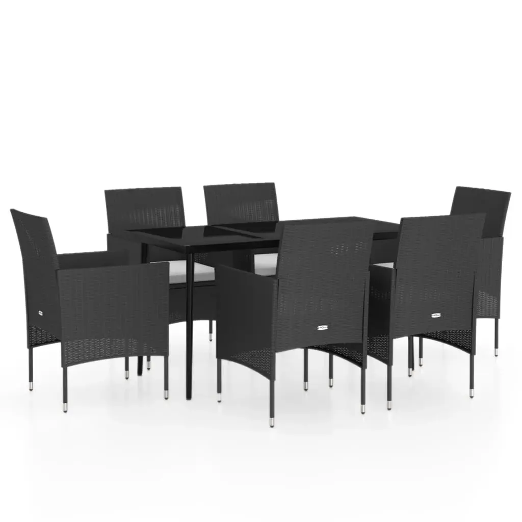 7 Piece Garden Dining Set with Cushions Black 3099308 - Furniture