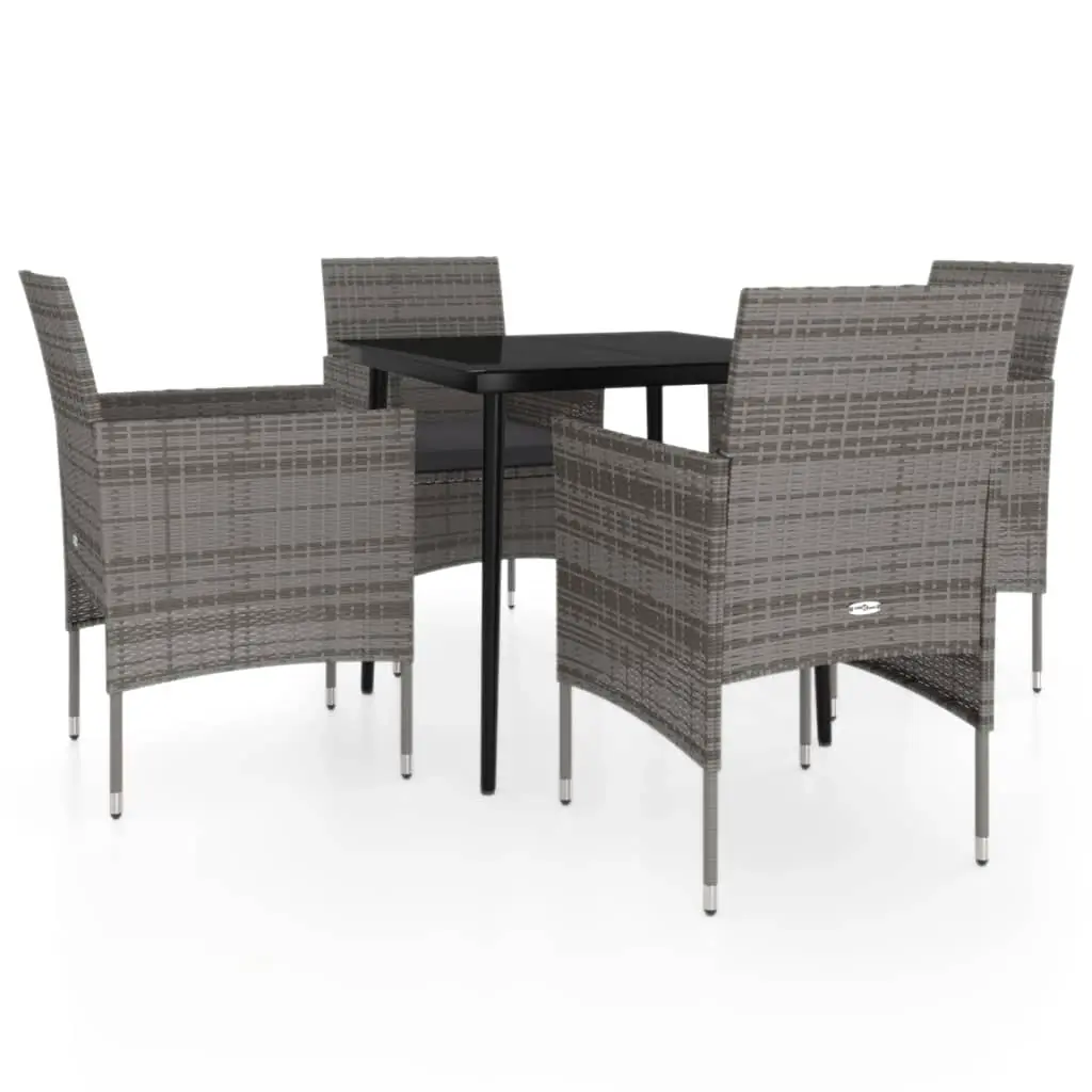 5 Piece Garden Dining Set with Cushions Grey and Black 3099312 - Furniture