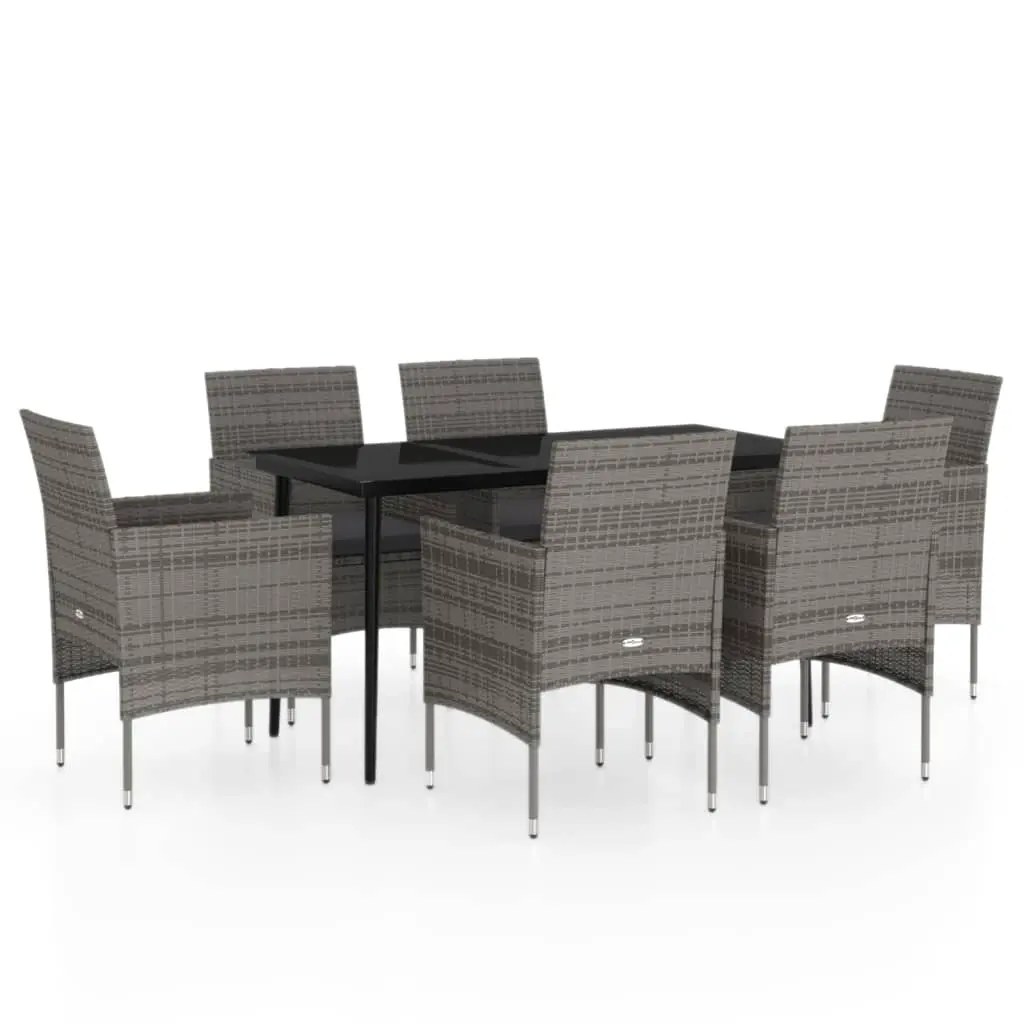 7 Piece Garden Dining Set with Cushions Grey and Black 3099314 - Furniture