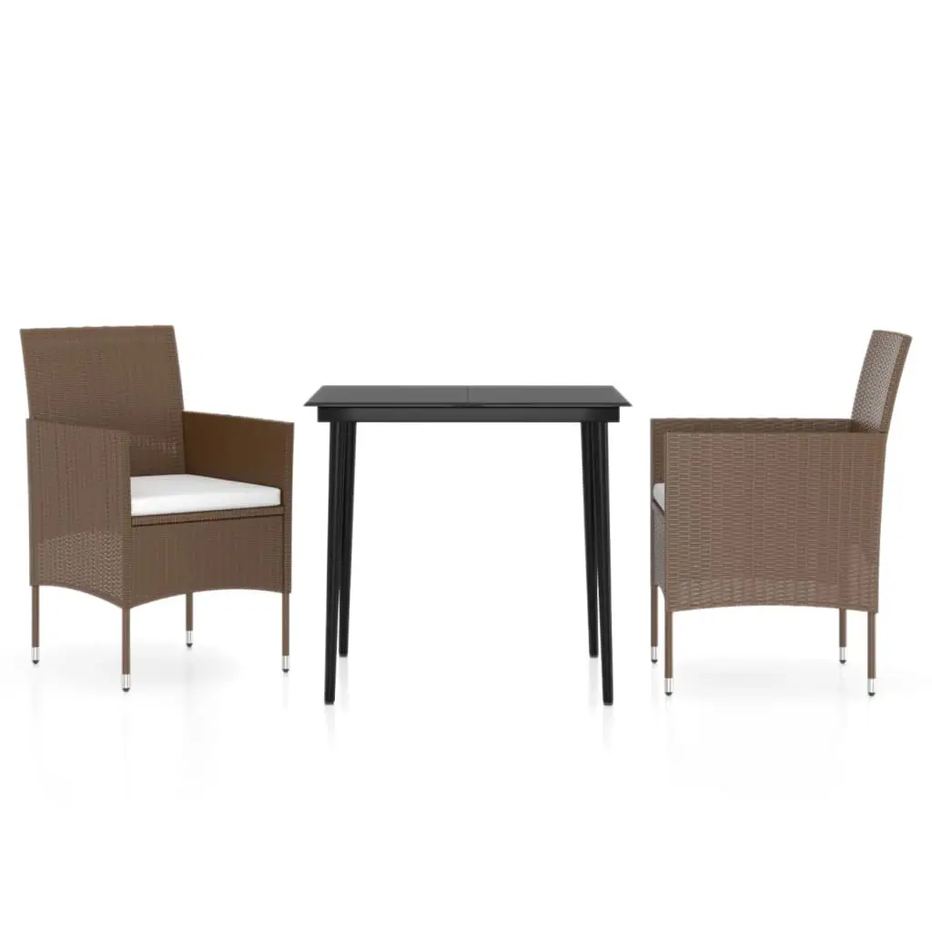 3 Piece Garden Dining Set with Cushions Brown and Black 3099323 - Furniture