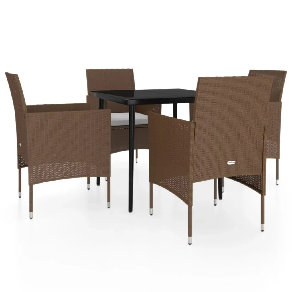 5 Piece Garden Dining Set with Cushions Brown and Black 3099324 - Furniture