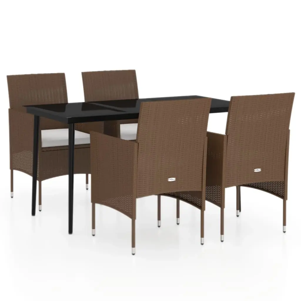 5 Piece Garden Dining Set with Cushions Brown and Black 3099325 - Furniture