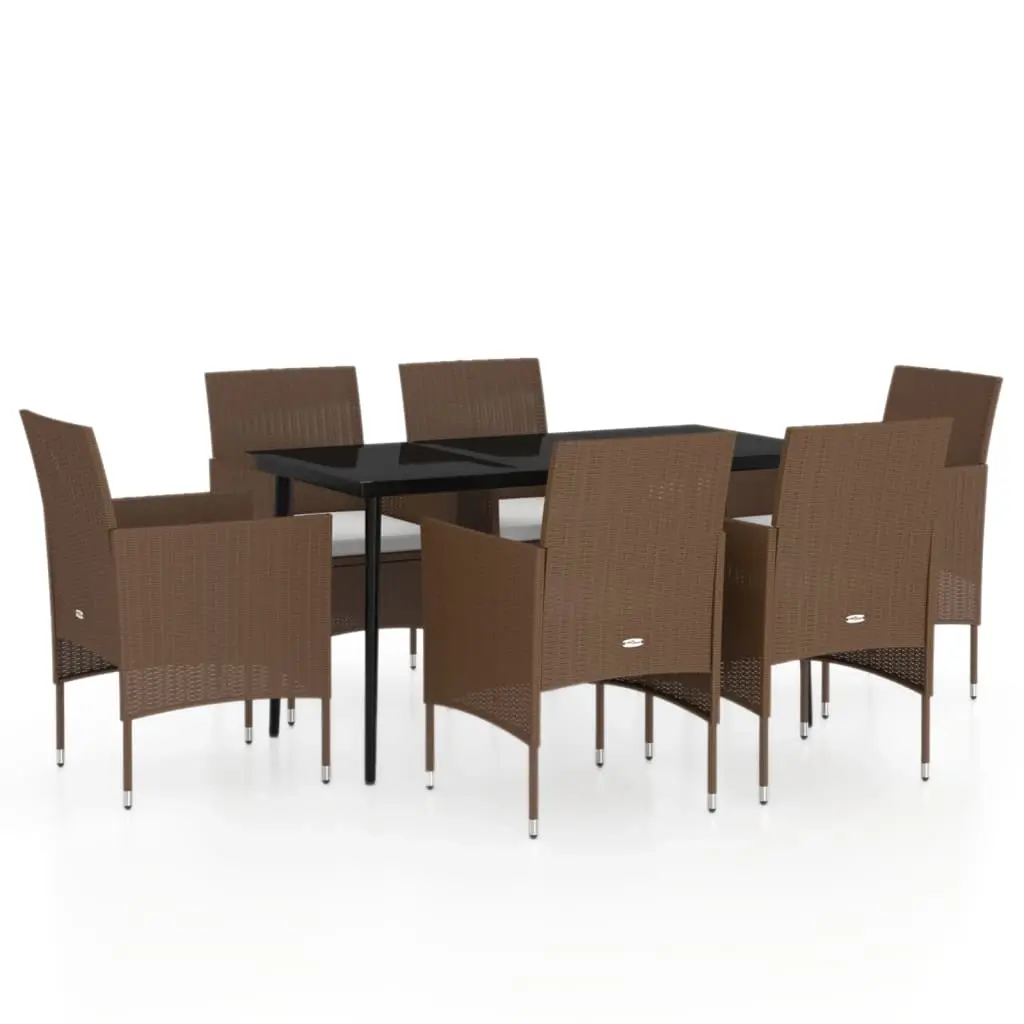 7 Piece Garden Dining Set with Cushions Brown and Black 3099326 - Furniture