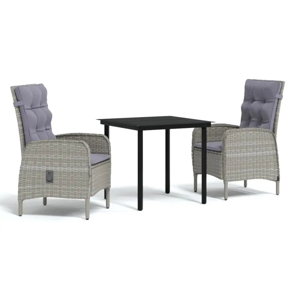 3 Piece Outdoor Dining Set with Cushions Grey and Black 3099359 - Furniture