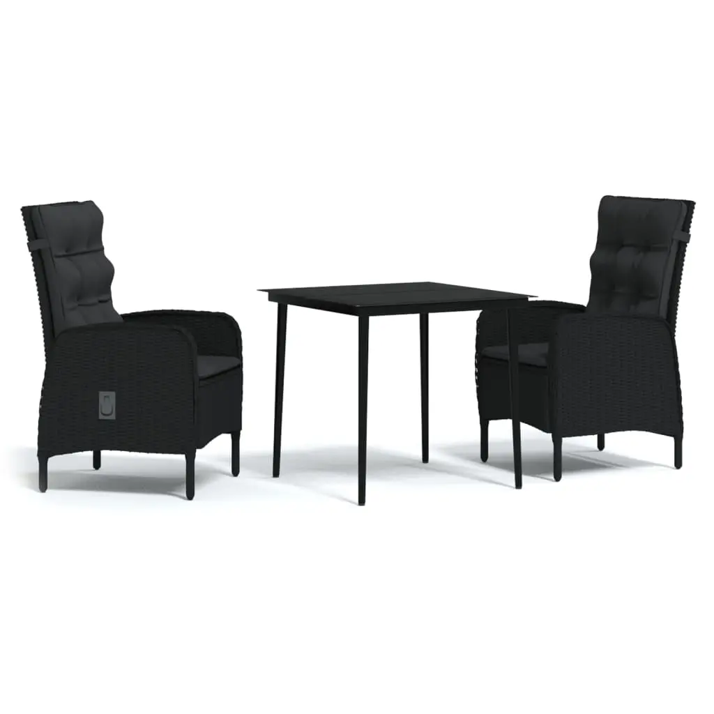 3 Piece Garden Dining Set with Cushions Black 3099365 - Furniture