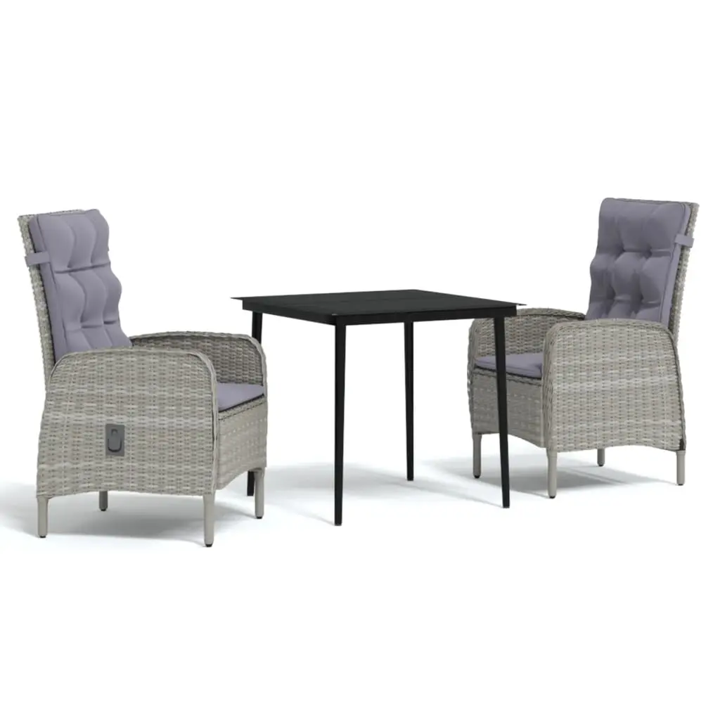 3 Piece Outdoor Dining Set with Cushions Grey and Black 3099371 - Furniture