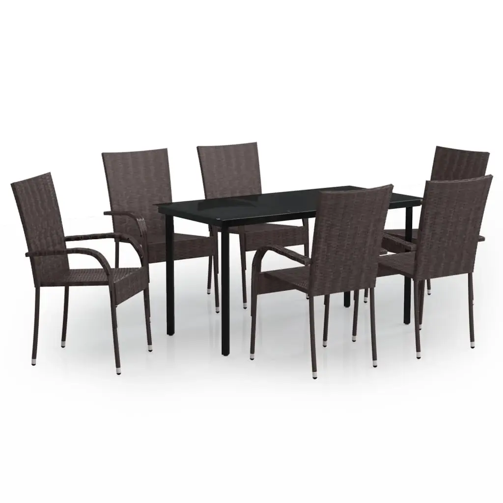 7 Piece Outdoor Dining Set Brown and Black 3099386 - Furniture