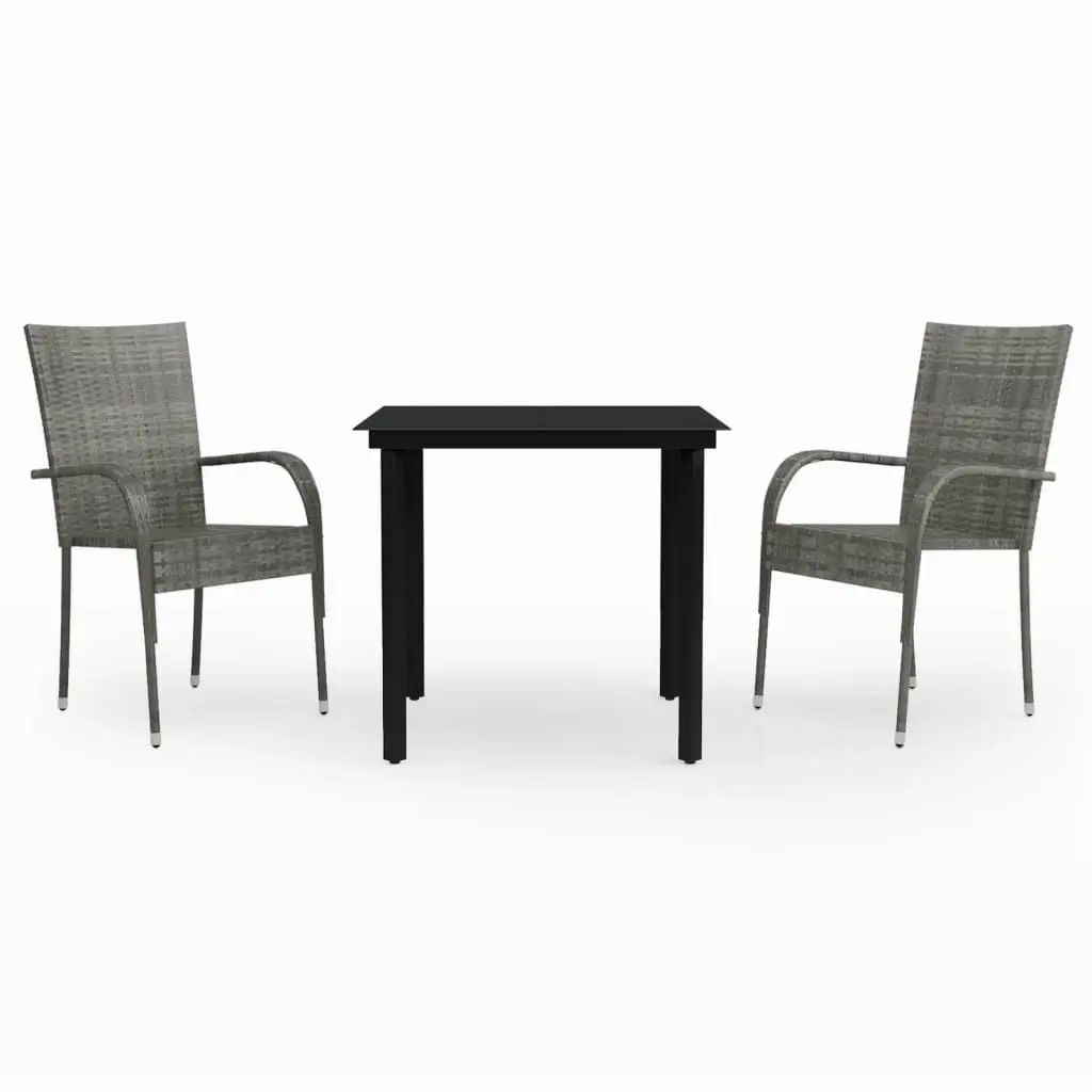 3 Piece Garden Dining Set Grey and Black 3099389 - Furniture
