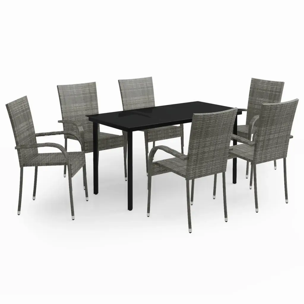 7 Piece Garden Dining Set Grey and Black 3099392 - Furniture