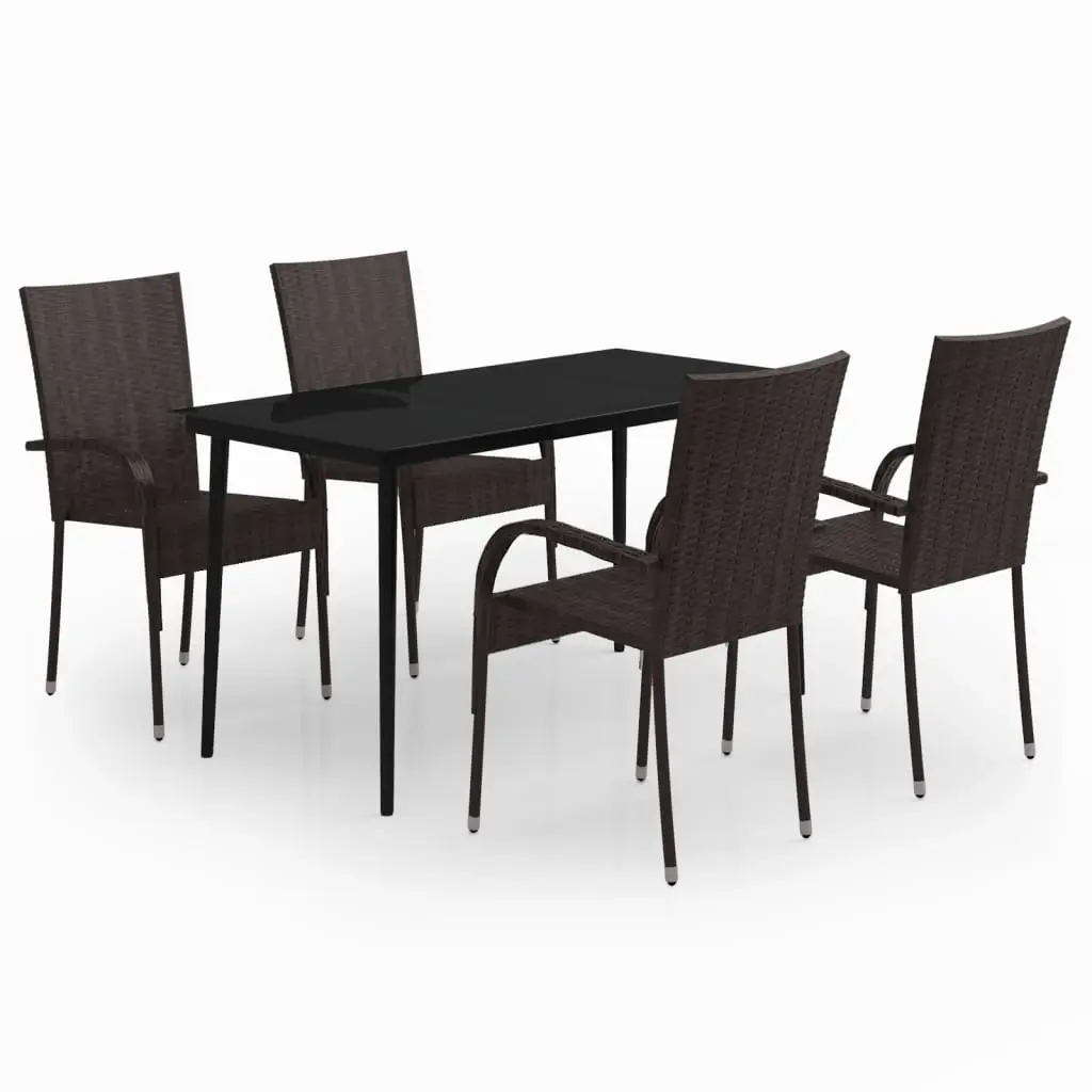 5 Piece Garden Dining Set Brown and Black 3099403 - Furniture