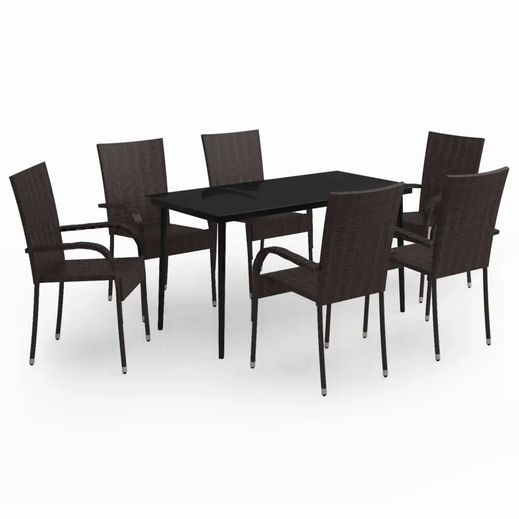 7 Piece Garden Dining Set Brown and Black 3099404 - Furniture