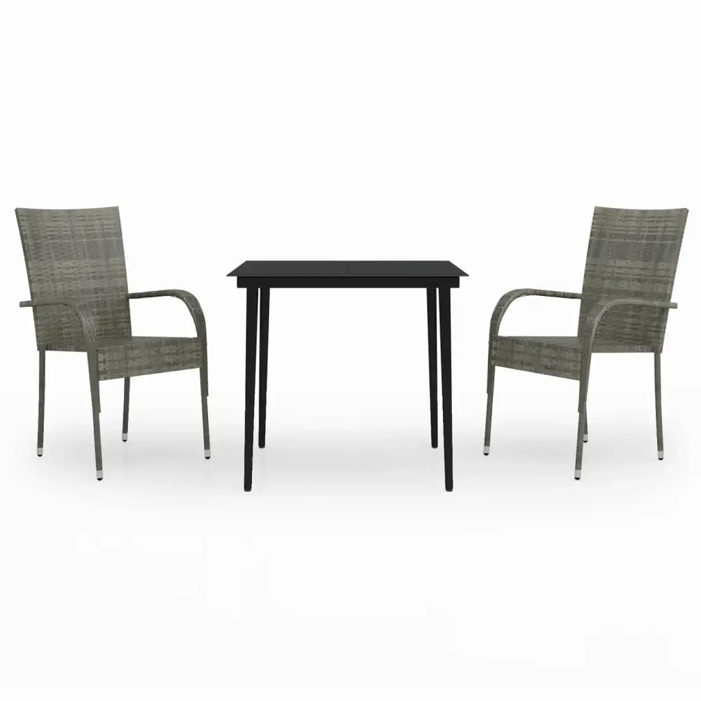 3 Piece Garden Dining Set Grey and Black 3099407 - Furniture