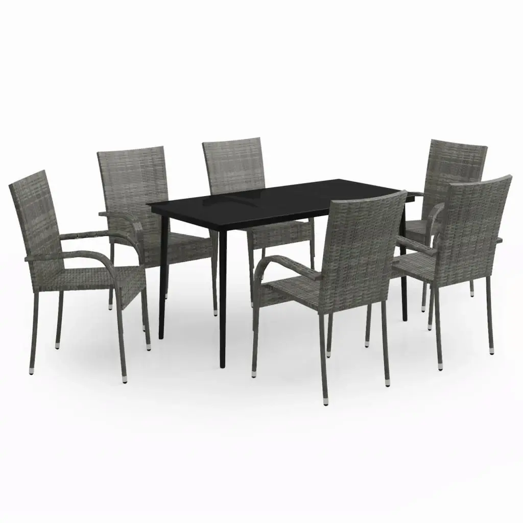 7 Piece Garden Dining Set Grey and Black 3099410 - Furniture