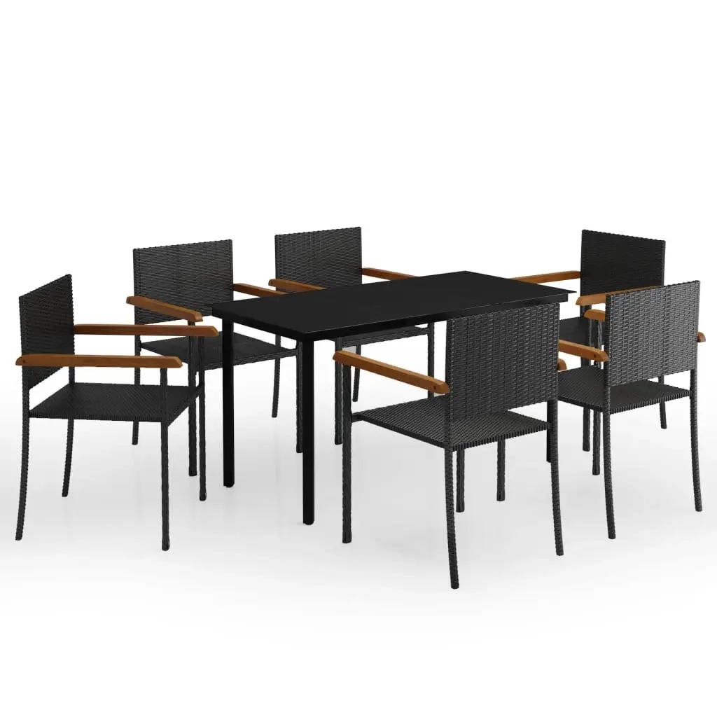 7 Piece Garden Dining Set Black 3099416 - Furniture