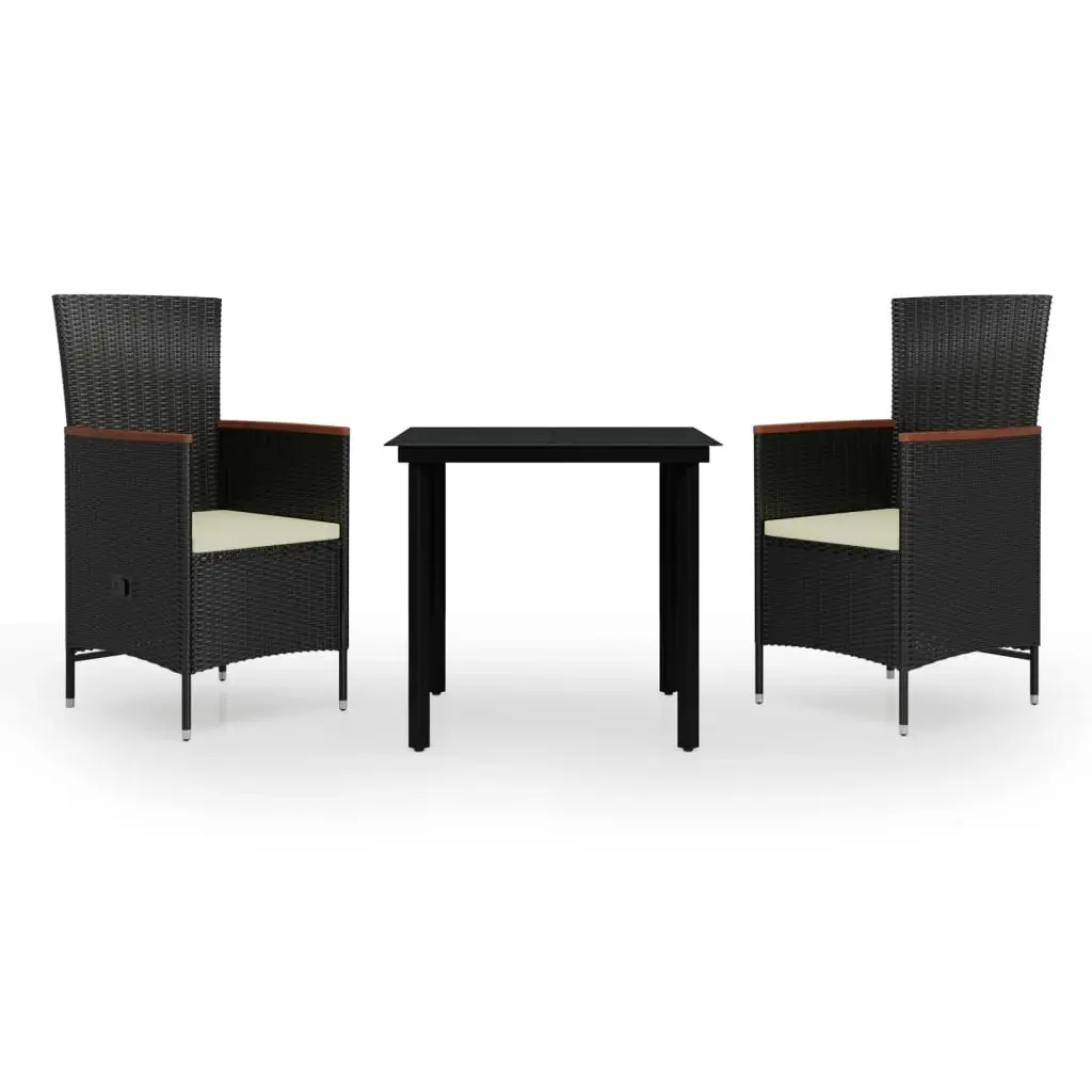 3 Piece Garden Dining Set with Cushions Black 3099425 - Furniture