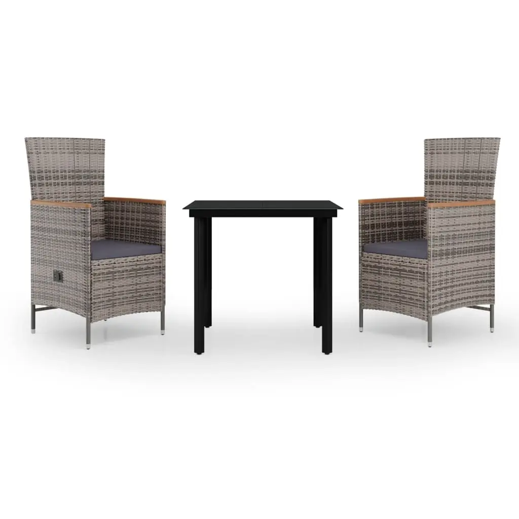 3 Piece Garden Dining Set with Cushions Grey 3099431 - Furniture