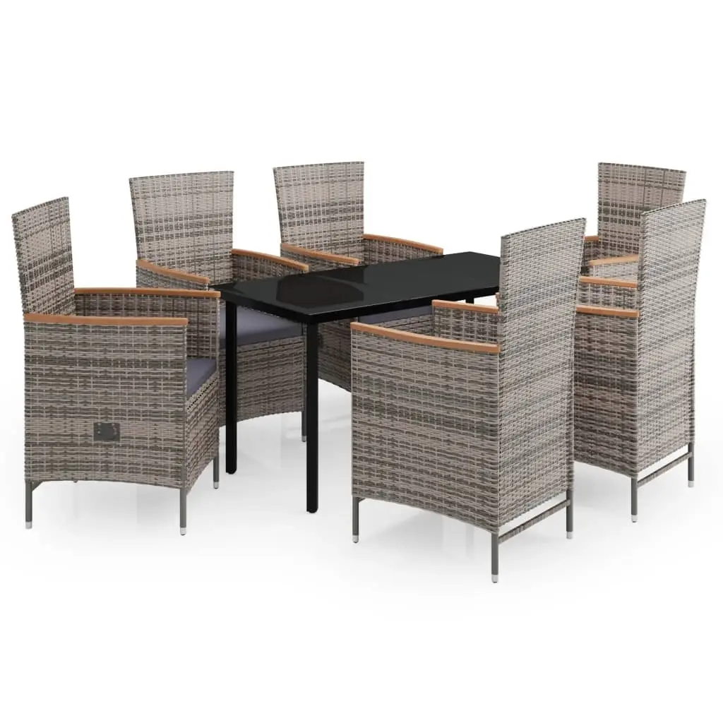 7 Piece Garden Dining Set with Cushions Grey 3099434 - Furniture