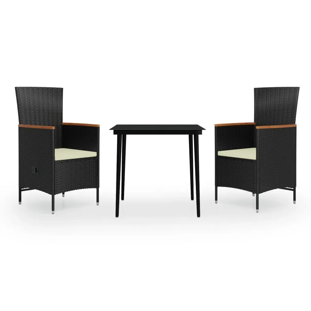 3 Piece Garden Dining Set with Cushions Black 3099443 - Furniture