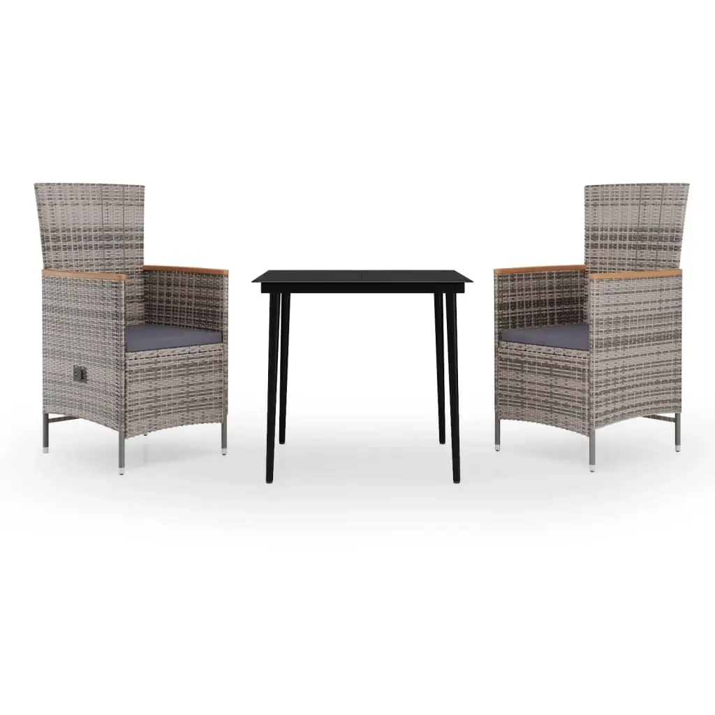 3 Piece Garden Dining Set with Cushions Grey 3099449 - Furniture