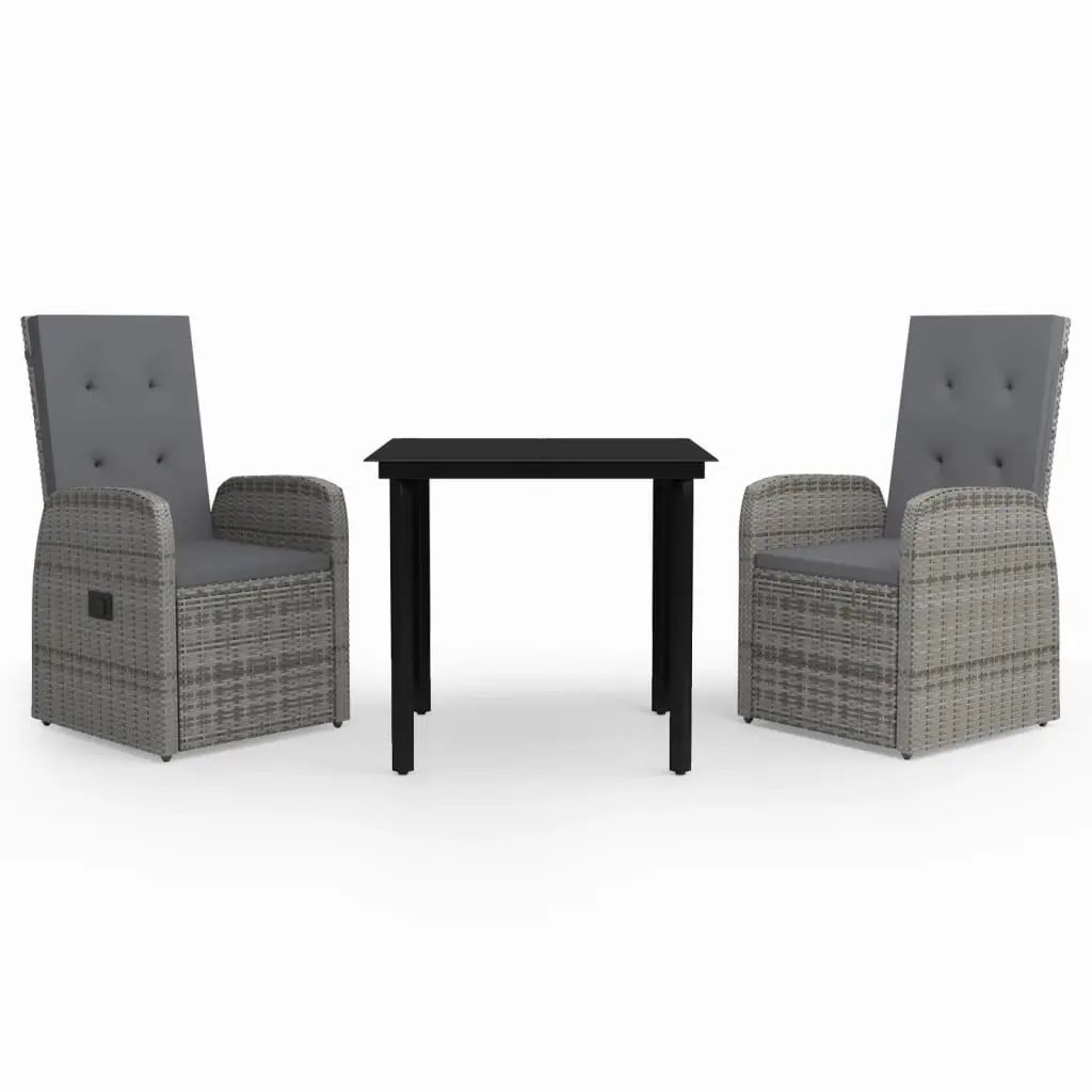 3 Piece Garden Dining Set with Cushions Grey 3099473 - Furniture