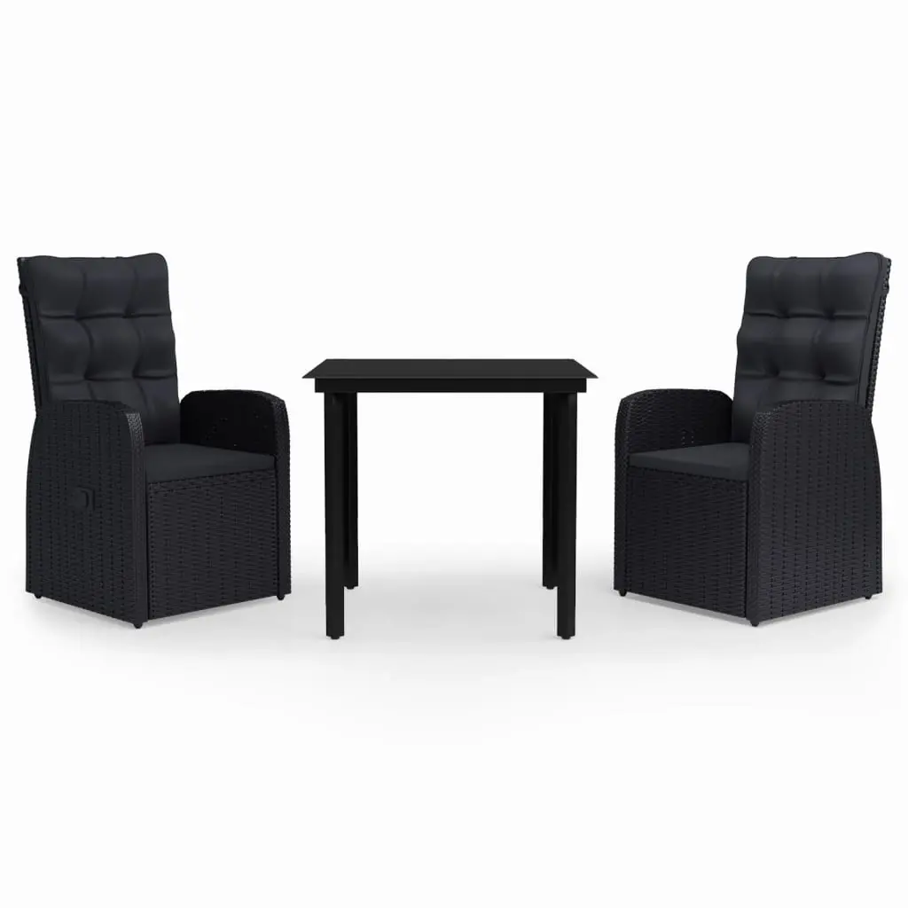 3 Piece Garden Dining Set with Cushions Black 3099479 - Furniture