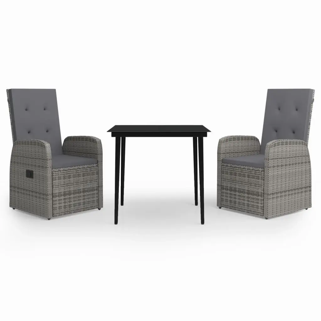 3 Piece Garden Dining Set with Cushions Grey 3099485 - Furniture