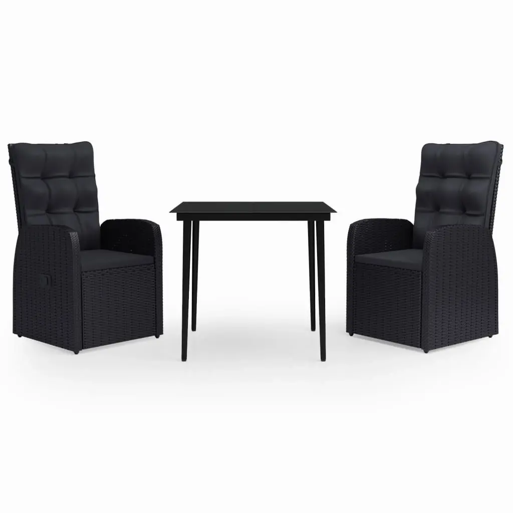 3 Piece Garden Dining Set with Cushions Black 3099491 - Furniture