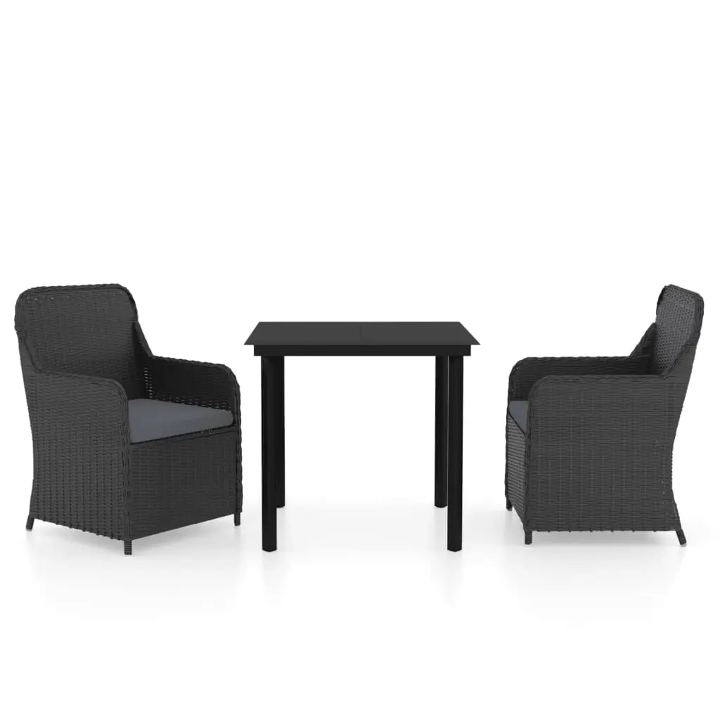 3 Piece Garden Dining Set with Cushions Black 3099529 - Furniture