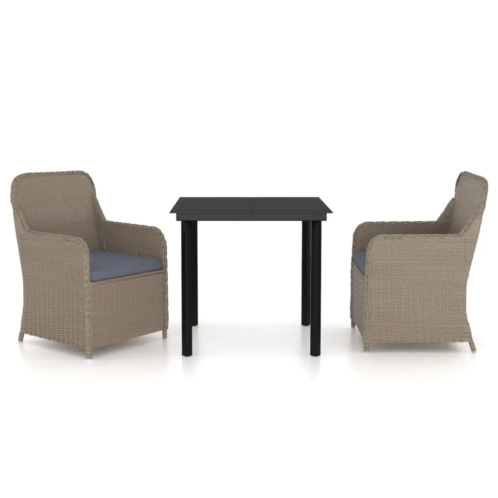 3 Piece Garden Dining Set with Cushions Brown 3099535 - Furniture