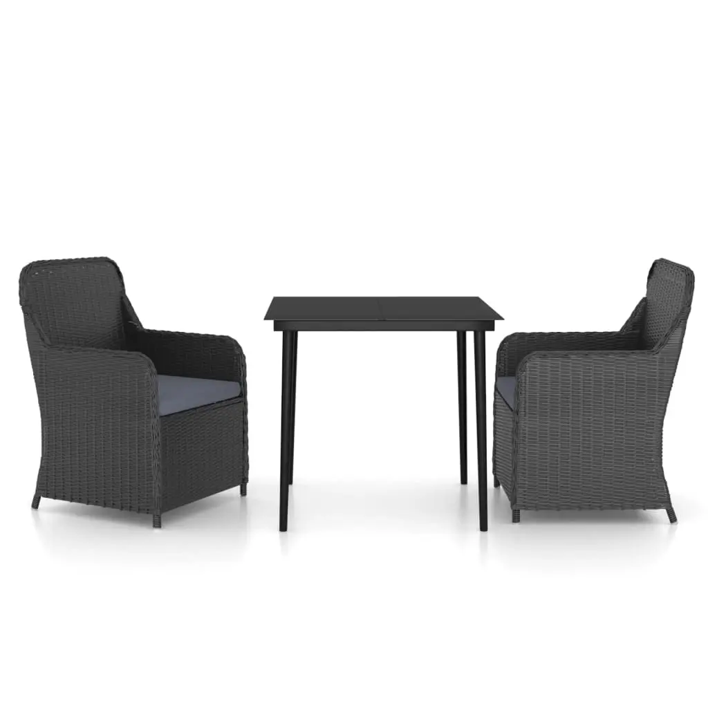 3 Piece Garden Dining Set with Cushions Black 3099541 - Furniture