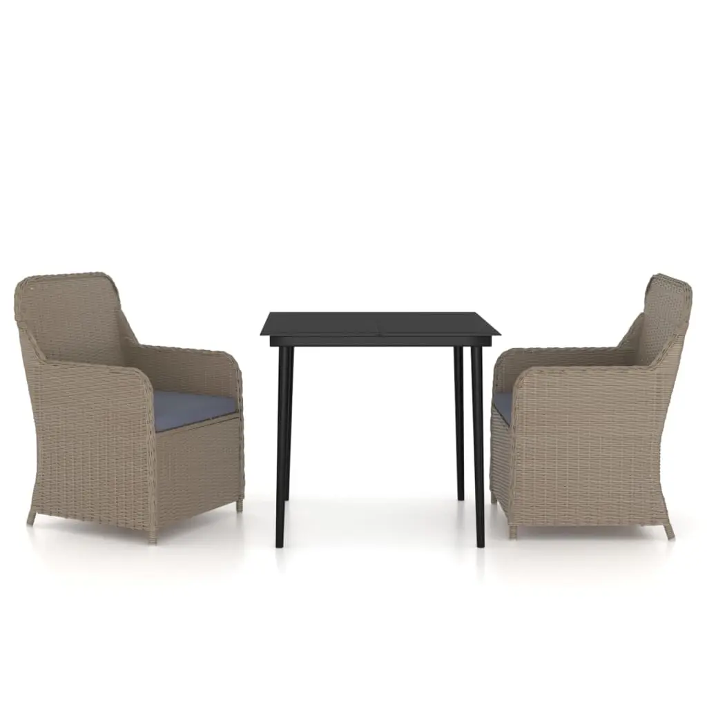 3 Piece Garden Dining Set with Cushions Brown 3099547 - Furniture
