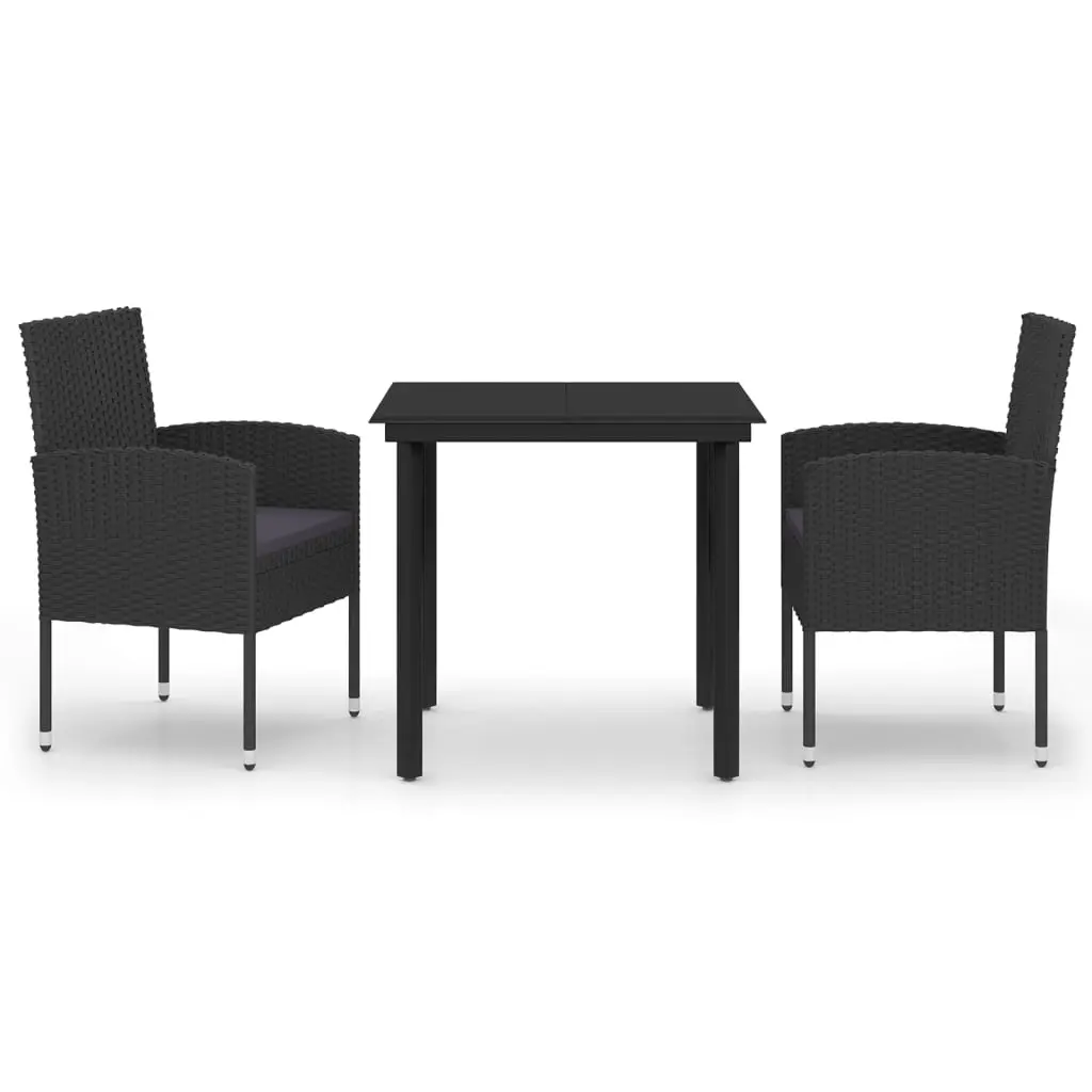3 Piece Garden Dining Set Black 3099613 - Furniture