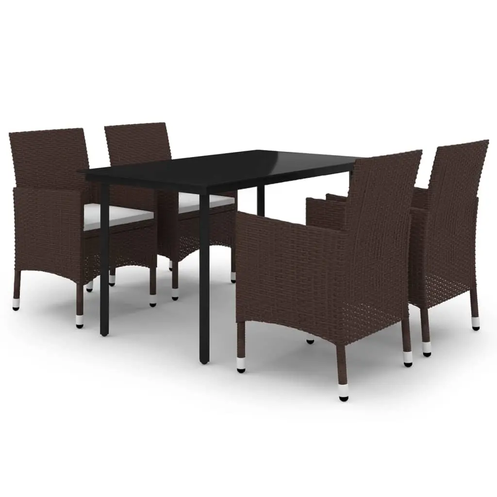 5 Piece Garden Dining Set Poly Rattan and Glass 3099675 - Furniture