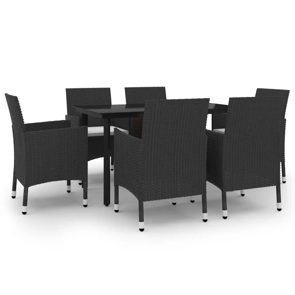 7 Piece Garden Dining Set Poly Rattan and Glass 3099682 - Furniture